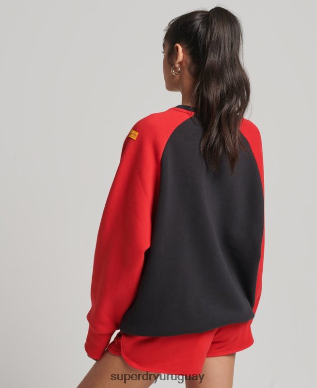uy Superdry mujer sudadera vintage colegial con cuello redondo y raglán negro DT2N8Z3375 ropa