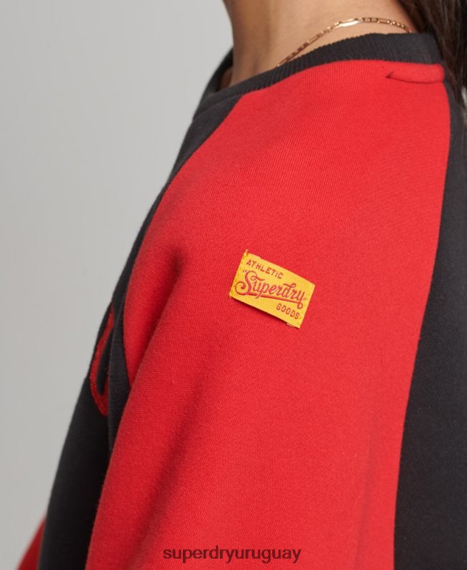 uy Superdry mujer sudadera vintage colegial con cuello redondo y raglán negro DT2N8Z3375 ropa