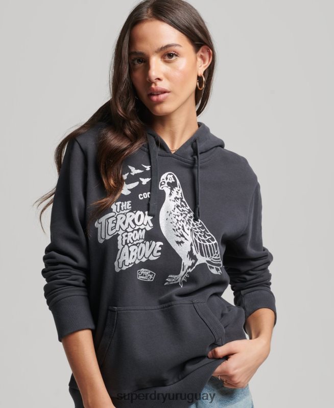 uy Superdry mujer sudadera vintage con capucha de película B gris oscuro DT2N8Z6097 ropa