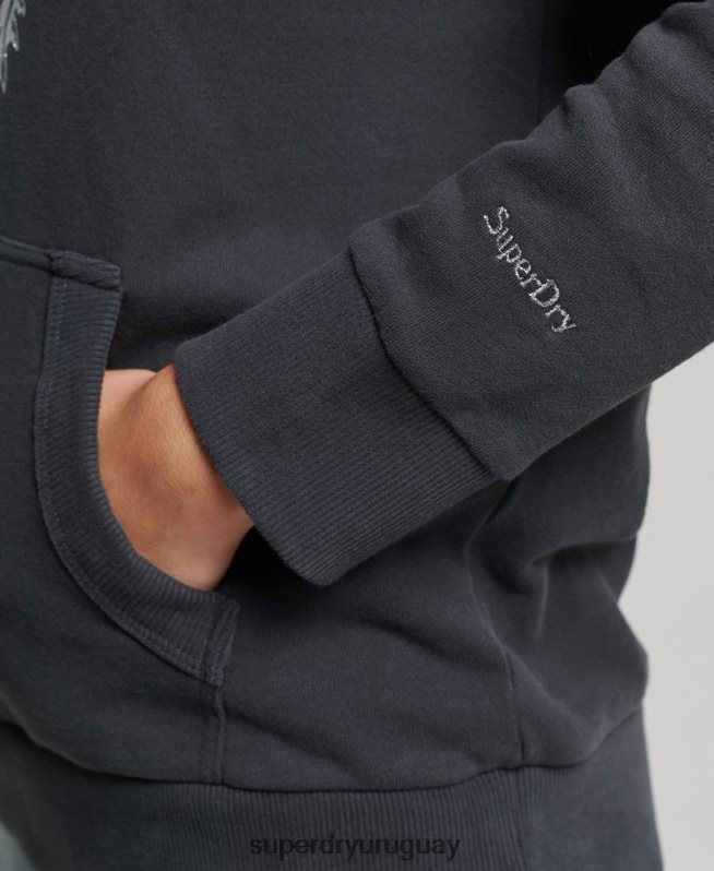 uy Superdry mujer sudadera vintage con capucha de película B gris oscuro DT2N8Z6097 ropa
