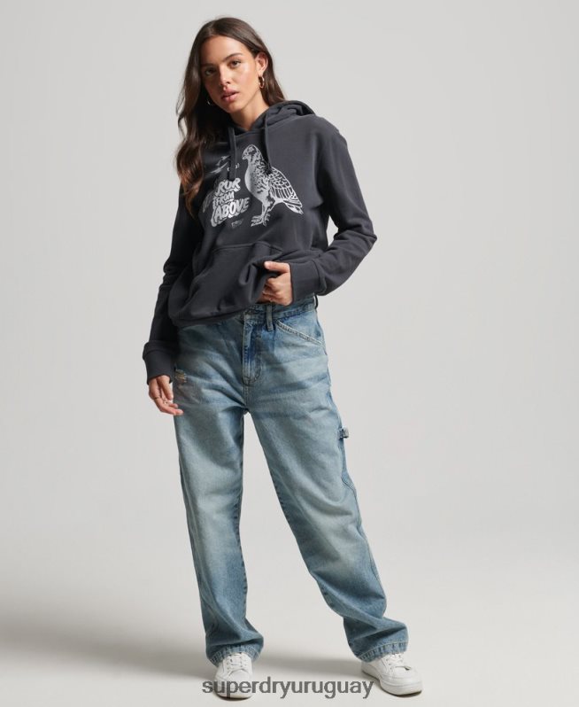 uy Superdry mujer sudadera vintage con capucha de película B gris oscuro DT2N8Z6097 ropa