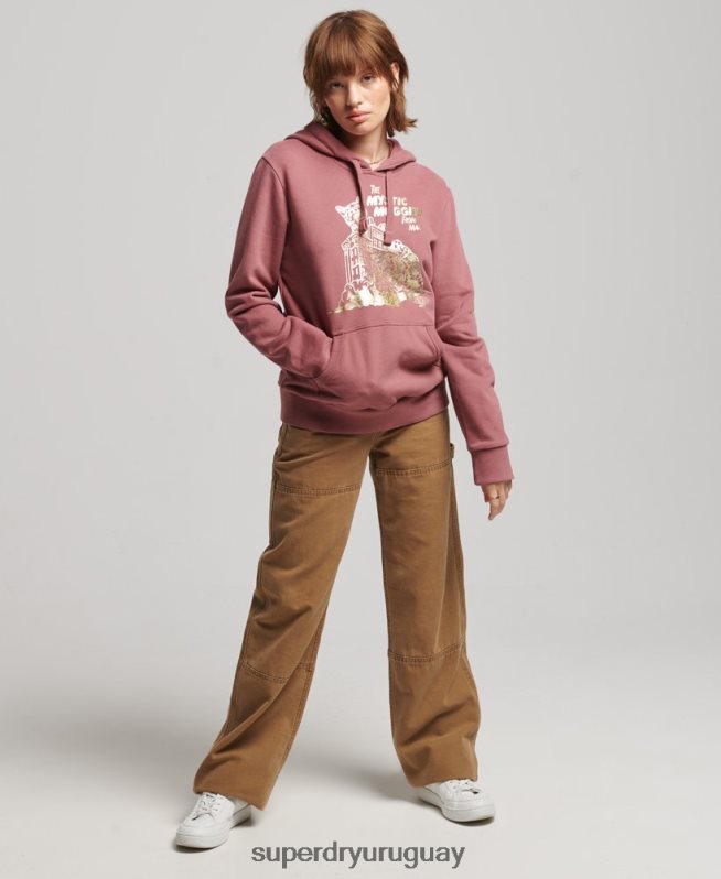 uy Superdry mujer sudadera vintage con capucha de película B rosa DT2N8Z5774 ropa