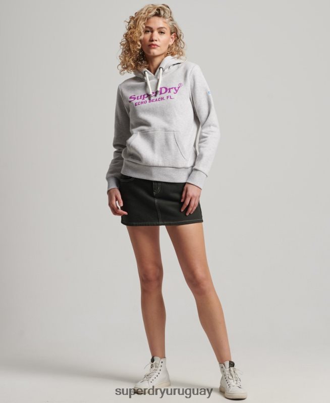 uy Superdry mujer sudadera vintage con capucha gris claro DT2N8Z2314 ropa