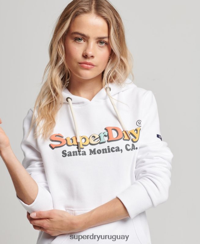 uy Superdry mujer sudadera vintage con capucha y arcoíris blanco DT2N8Z2206 ropa