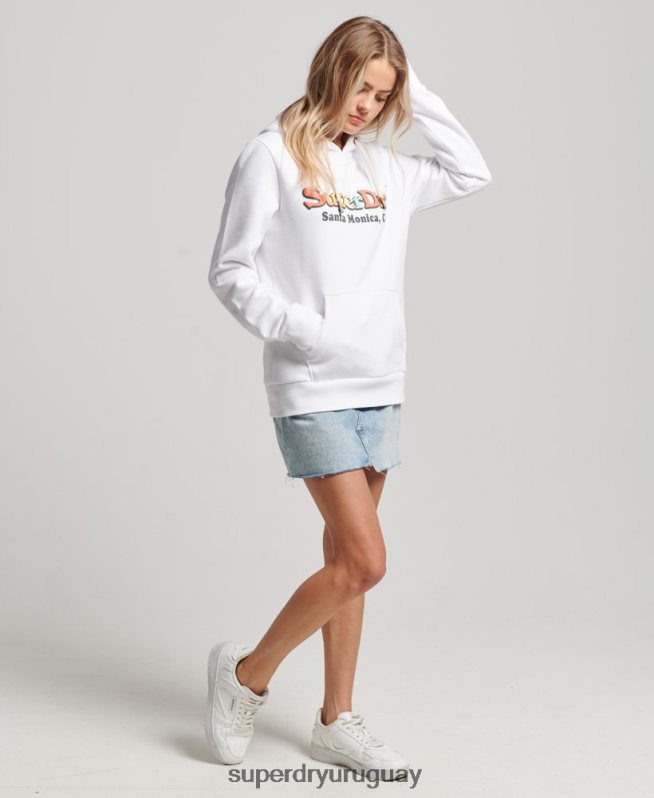 uy Superdry mujer sudadera vintage con capucha y arcoíris blanco DT2N8Z2206 ropa