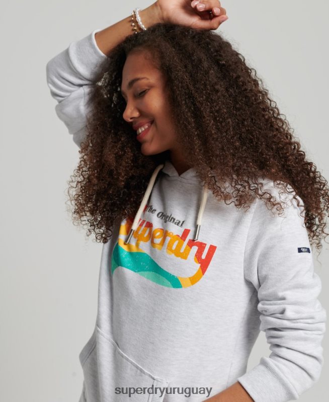 uy Superdry mujer sudadera vintage con capucha y arcoíris gris claro DT2N8Z2207 ropa