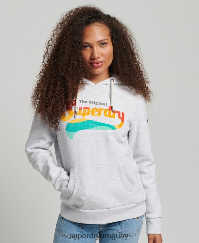 uy Superdry mujer sudadera vintage con capucha y arcoíris gris claro DT2N8Z2207 ropa