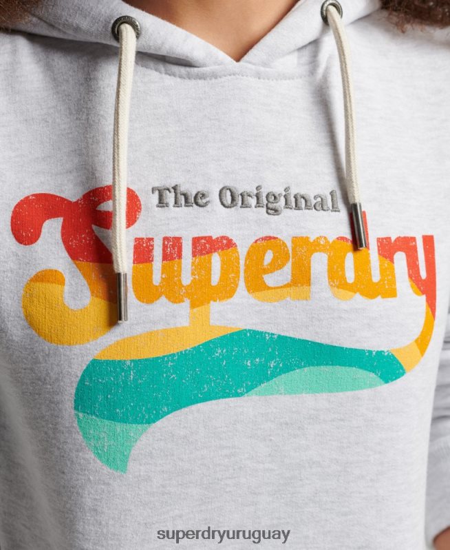 uy Superdry mujer sudadera vintage con capucha y arcoíris gris claro DT2N8Z2207 ropa