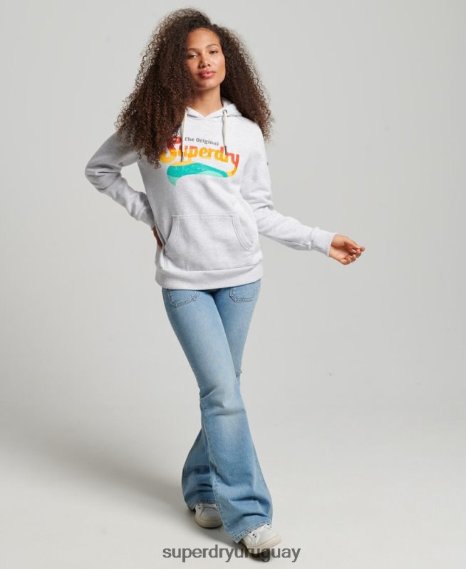uy Superdry mujer sudadera vintage con capucha y arcoíris gris claro DT2N8Z2207 ropa