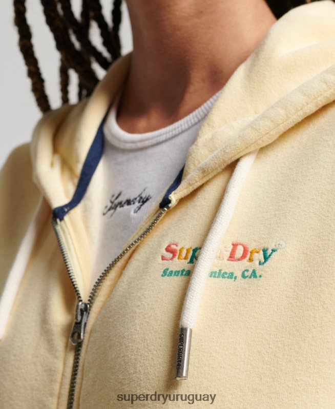 uy Superdry mujer sudadera vintage con cremallera y arcoíris amarillo DT2N8Z2208 ropa