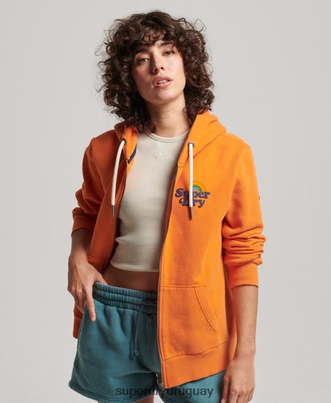 uy Superdry mujer sudadera vintage con cremallera y arcoíris naranja DT2N8Z2288 ropa