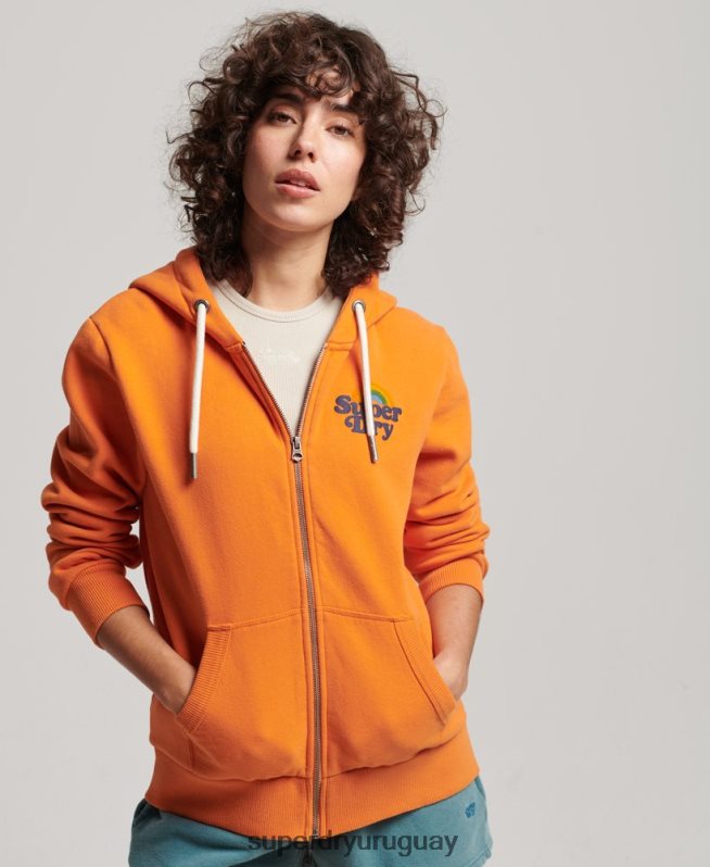 uy Superdry mujer sudadera vintage con cremallera y arcoíris naranja DT2N8Z2288 ropa