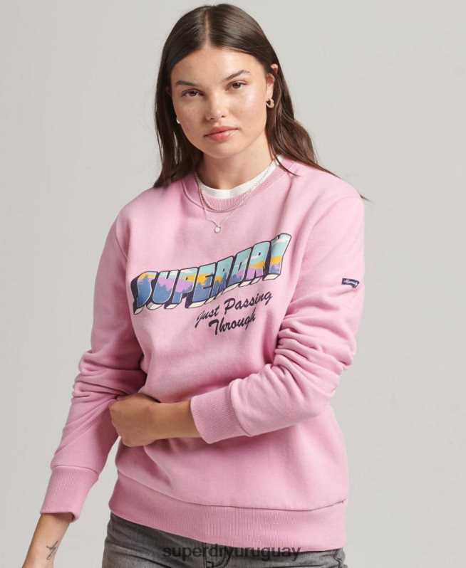 uy Superdry mujer sudadera vintage con cuello redondo rosa DT2N8Z5902 ropa