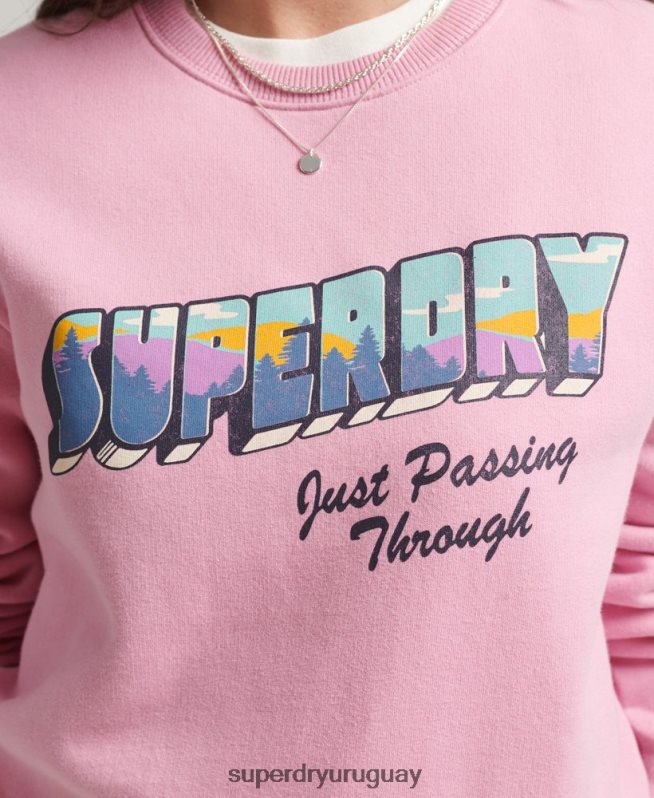 uy Superdry mujer sudadera vintage con cuello redondo rosa DT2N8Z5902 ropa