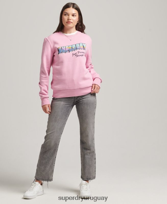 uy Superdry mujer sudadera vintage con cuello redondo rosa DT2N8Z5902 ropa