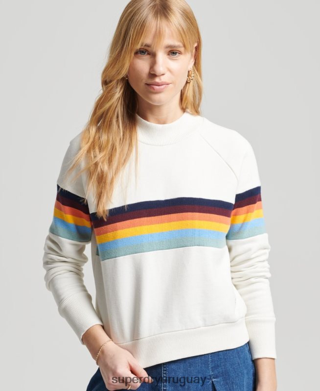 uy Superdry mujer sudadera vintage con cuello redondo y rayas cali crema DT2N8Z5995 ropa