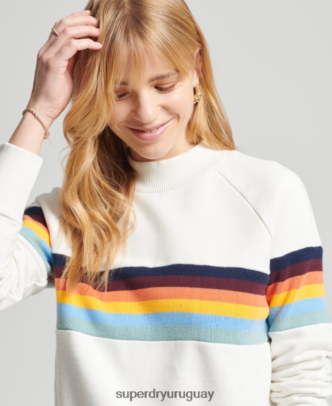 uy Superdry mujer sudadera vintage con cuello redondo y rayas cali crema DT2N8Z5995 ropa