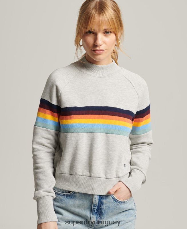 uy Superdry mujer sudadera vintage con cuello redondo y rayas cali gris claro DT2N8Z3482 ropa