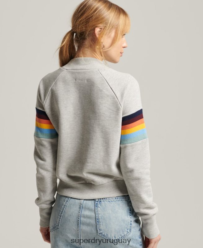 uy Superdry mujer sudadera vintage con cuello redondo y rayas cali gris claro DT2N8Z3482 ropa