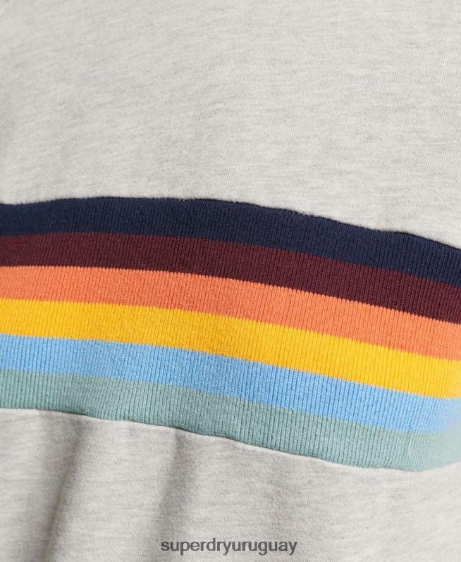 uy Superdry mujer sudadera vintage con cuello redondo y rayas cali gris claro DT2N8Z3482 ropa