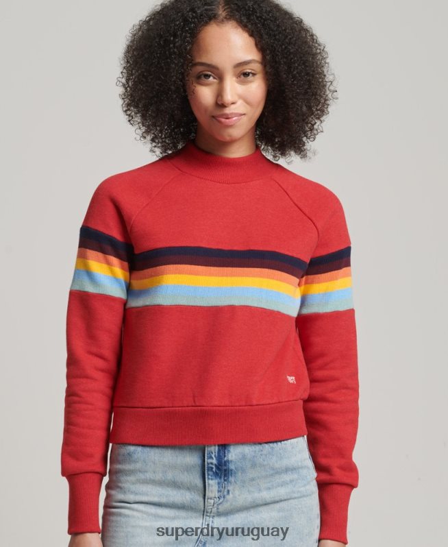 uy Superdry mujer sudadera vintage con cuello redondo y rayas cali rojo DT2N8Z3468 ropa