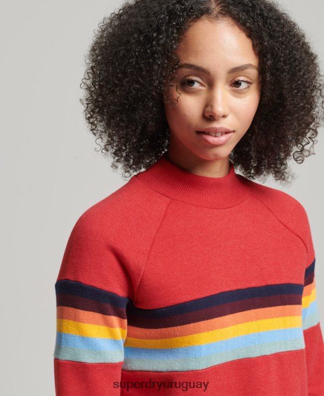 uy Superdry mujer sudadera vintage con cuello redondo y rayas cali rojo DT2N8Z3468 ropa