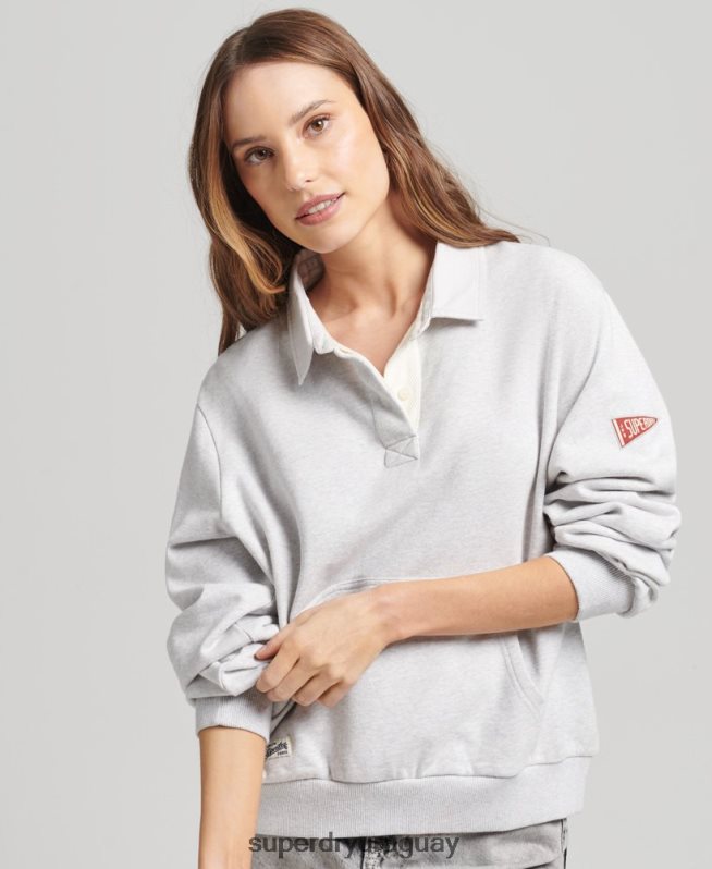 uy Superdry mujer sudadera vintage de rugby gris claro DT2N8Z3052 ropa