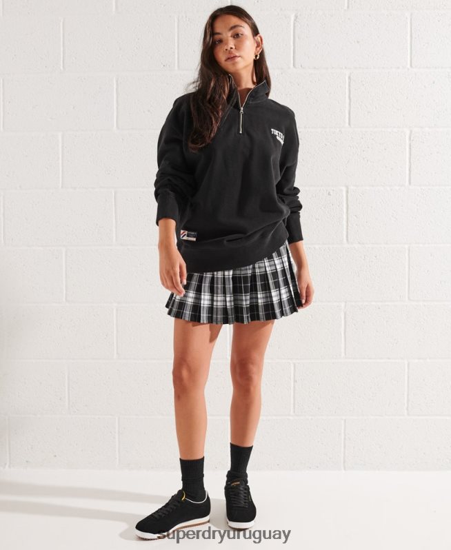 uy Superdry mujer top de chándal extragrande con media cremallera de city college negro DT2N8Z3345 ropa