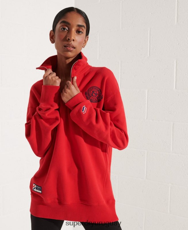 uy Superdry mujer top de chándal extragrande con media cremallera de city college rojo DT2N8Z5959 ropa
