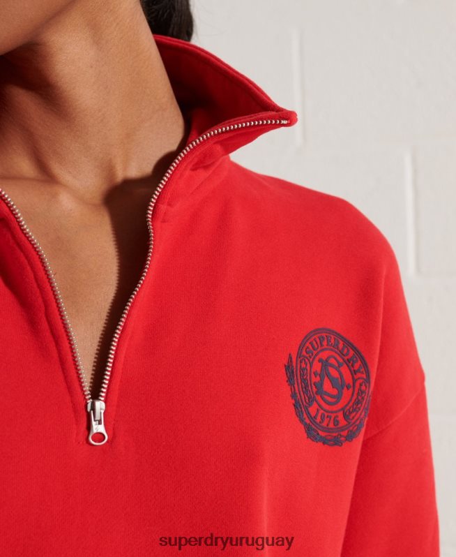 uy Superdry mujer top de chándal extragrande con media cremallera de city college rojo DT2N8Z5959 ropa