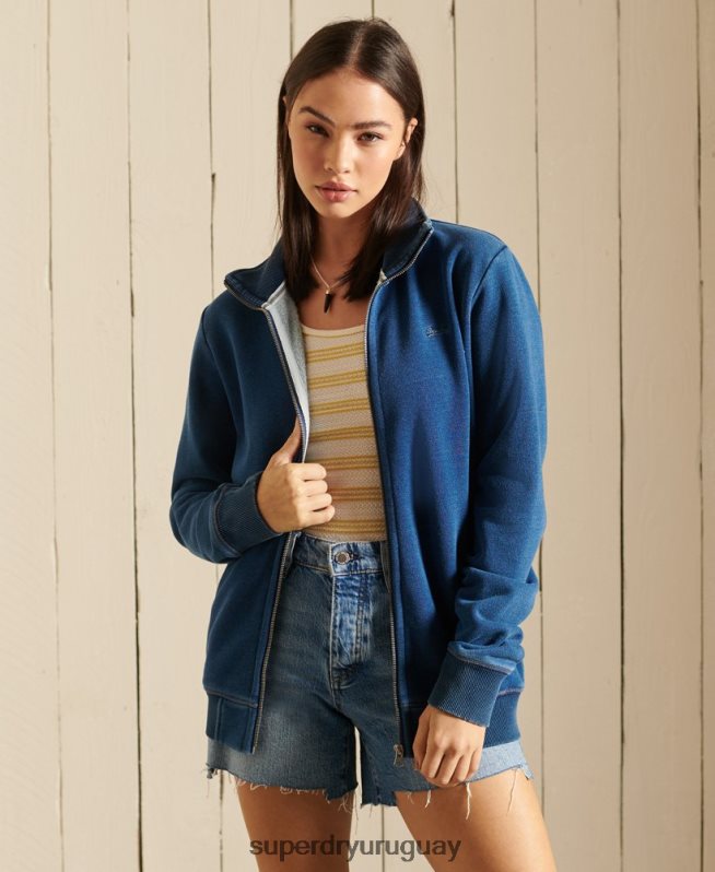 uy Superdry mujer top deportivo holgado con logo vintage bordado y cremallera turquesa DT2N8Z5968 ropa