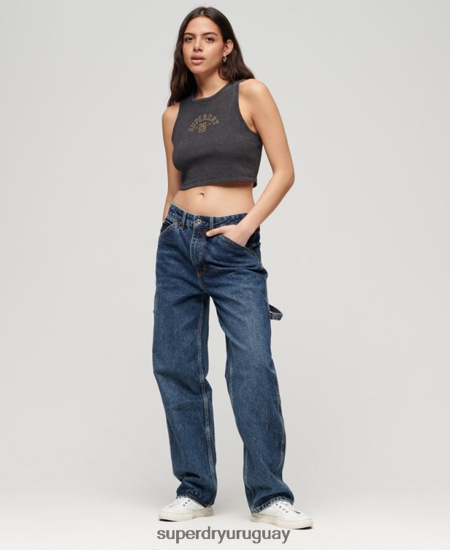 uy Superdry mujer Camiseta sin mangas corta con diseño waffle de Athletic Essentials gris oscuro DT2N8Z1960 ropa