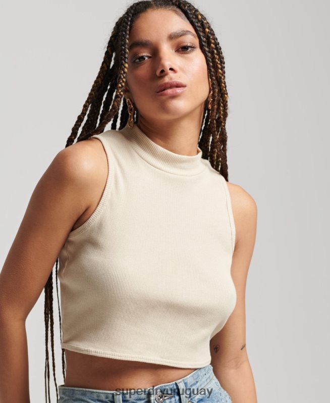 uy Superdry mujer camiseta corta sin mangas con cuello alzado gris claro DT2N8Z2940 ropa