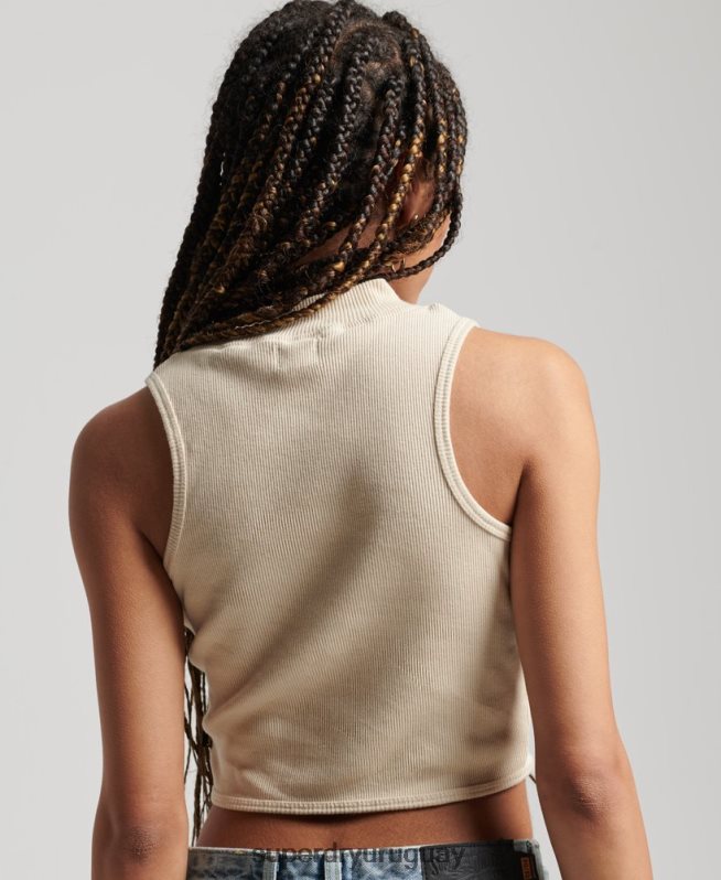 uy Superdry mujer camiseta corta sin mangas con cuello alzado gris claro DT2N8Z2940 ropa