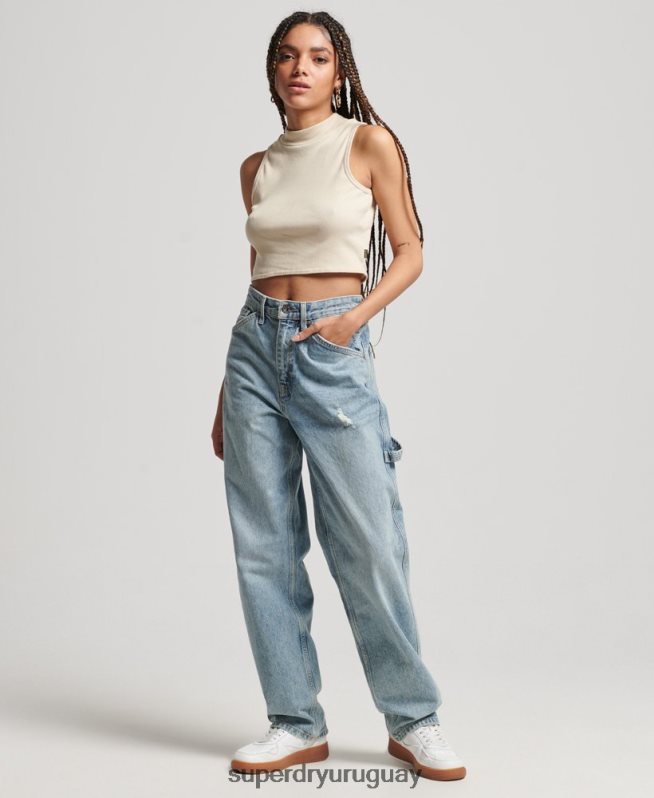 uy Superdry mujer camiseta corta sin mangas con cuello alzado gris claro DT2N8Z2940 ropa