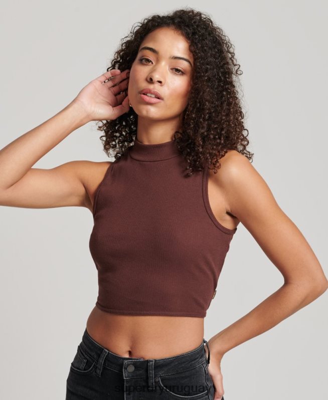 uy Superdry mujer camiseta corta sin mangas con cuello alzado marrón DT2N8Z2954 ropa