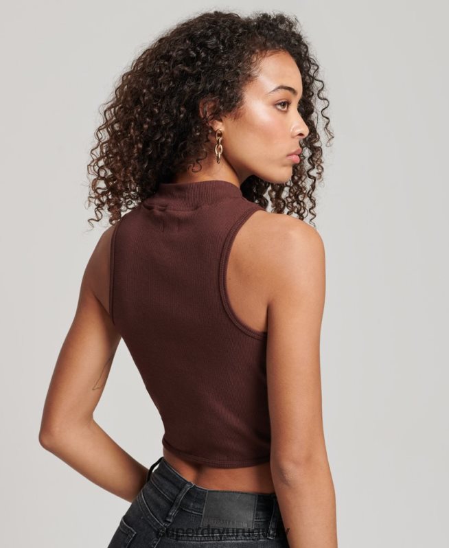 uy Superdry mujer camiseta corta sin mangas con cuello alzado marrón DT2N8Z2954 ropa