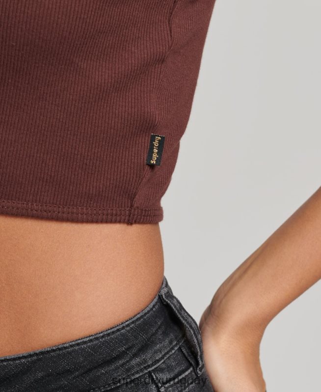 uy Superdry mujer camiseta corta sin mangas con cuello alzado marrón DT2N8Z2954 ropa