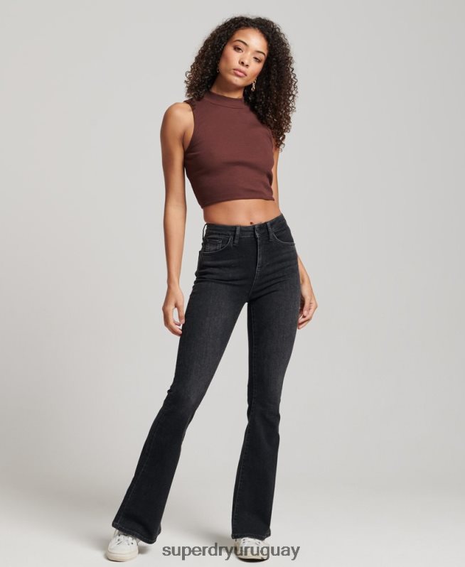 uy Superdry mujer camiseta corta sin mangas con cuello alzado marrón DT2N8Z2954 ropa