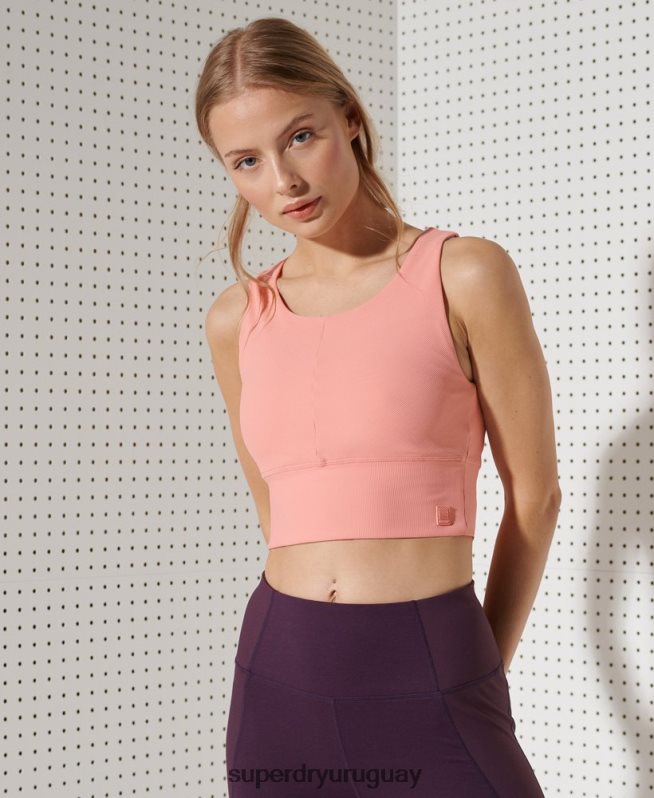 uy Superdry mujer camiseta corta sin mangas flexible rosa DT2N8Z3055 ropa