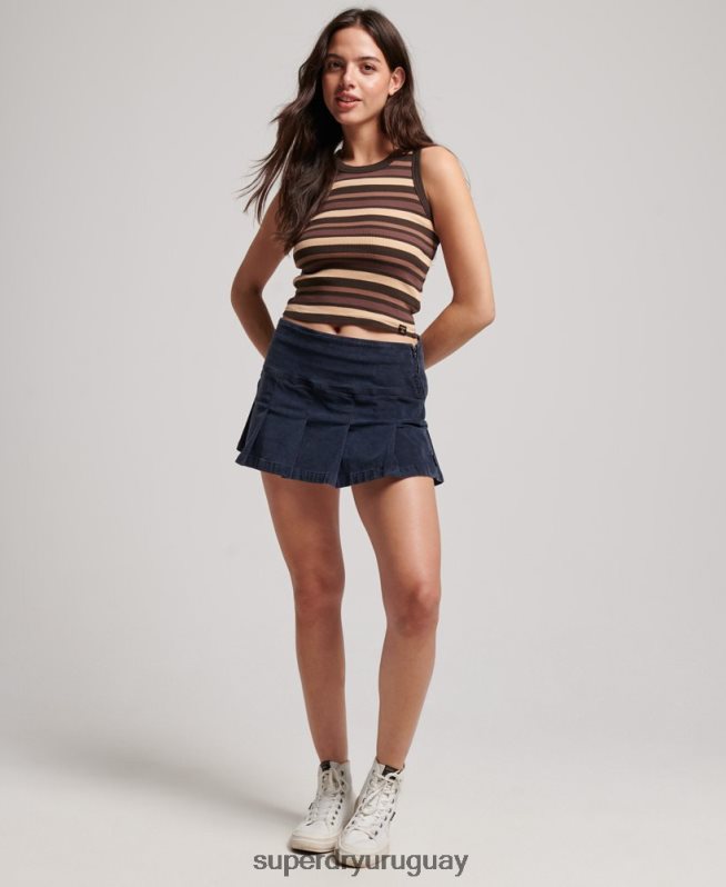 uy Superdry mujer camiseta sin mangas a rayas con aberturas marrón DT2N8Z6715 ropa