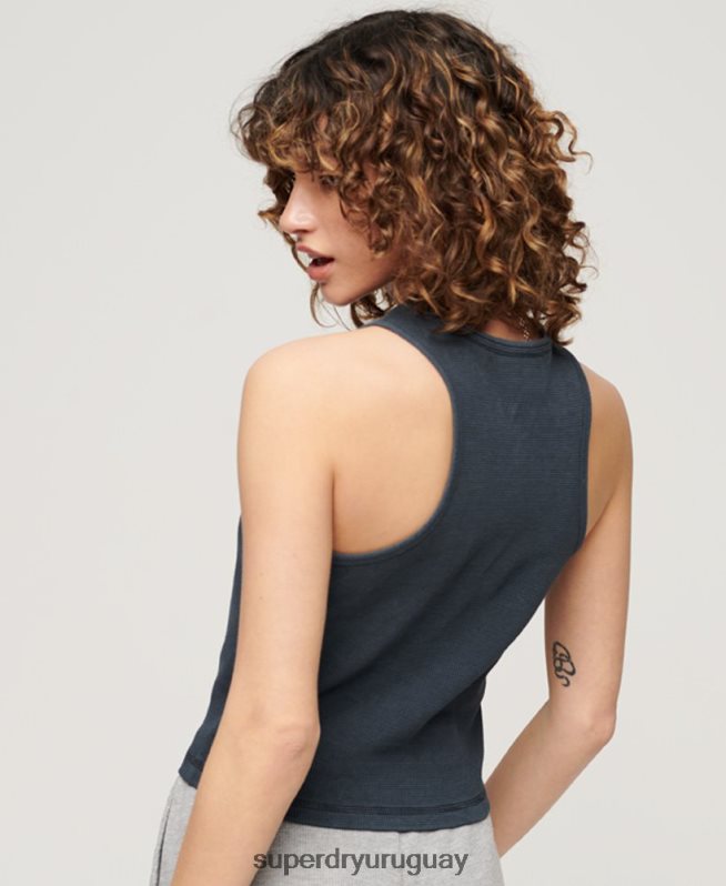uy Superdry mujer camiseta sin mangas atlética esencial de gofres azul DT2N8Z2020 ropa