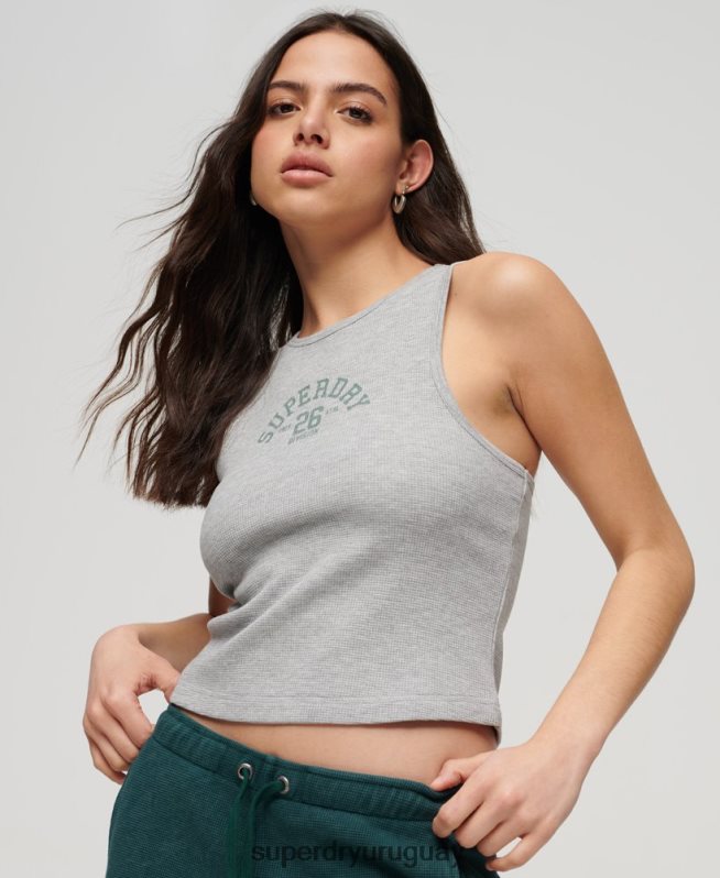 uy Superdry mujer camiseta sin mangas atlética esencial de gofres gris DT2N8Z1983 ropa