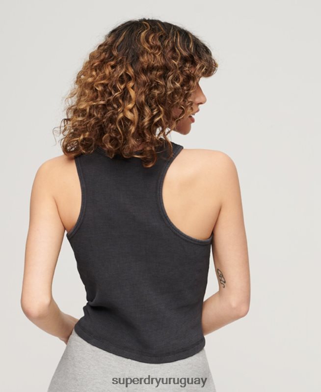 uy Superdry mujer camiseta sin mangas atlética esencial de gofres gris oscuro DT2N8Z2000 ropa