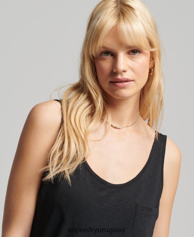uy Superdry mujer camiseta sin mangas con bolsillo studios de algodón orgánico negro DT2N8Z6771 ropa