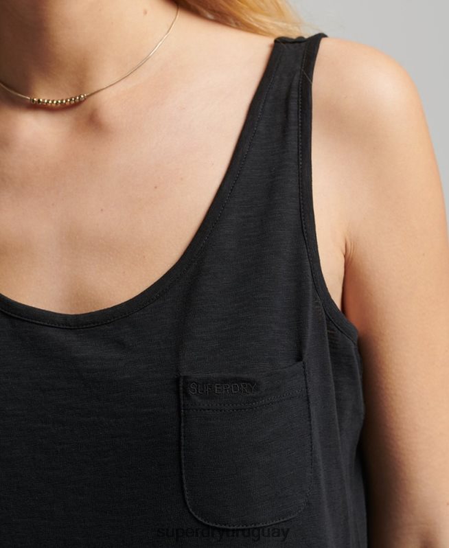 uy Superdry mujer camiseta sin mangas con bolsillo studios de algodón orgánico negro DT2N8Z6771 ropa
