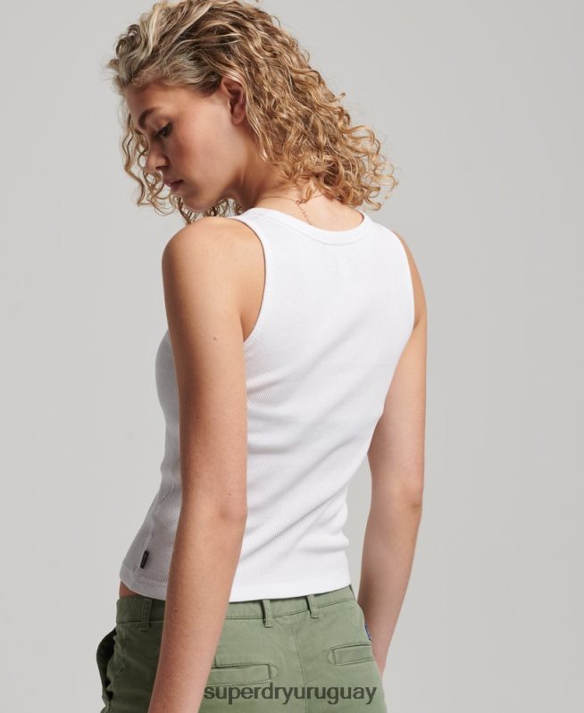 uy Superdry mujer camiseta sin mangas con botones blanco DT2N8Z3028 ropa