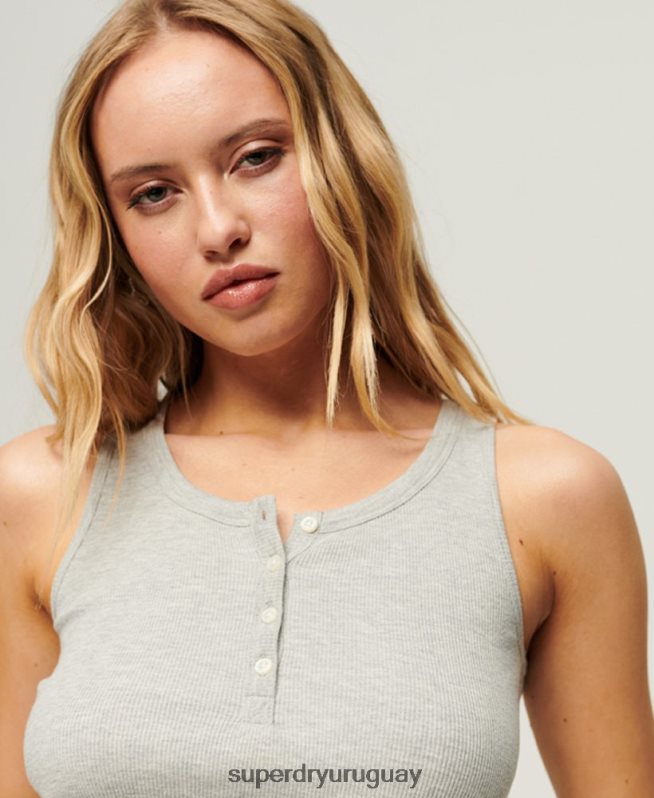 uy Superdry mujer camiseta sin mangas con botones gris DT2N8Z2920 ropa