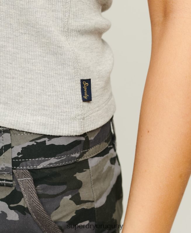 uy Superdry mujer camiseta sin mangas con botones gris DT2N8Z2920 ropa