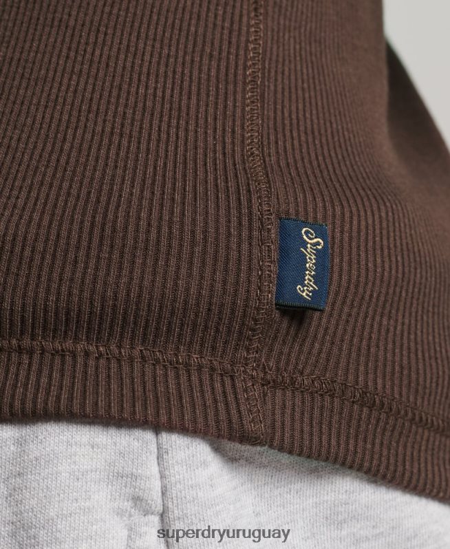 uy Superdry mujer camiseta sin mangas con botones marrón DT2N8Z2939 ropa